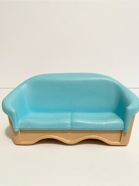 VTG 1993 Fisher Price Loving Family Furniture Living Room Couch Sofa Blue Toy